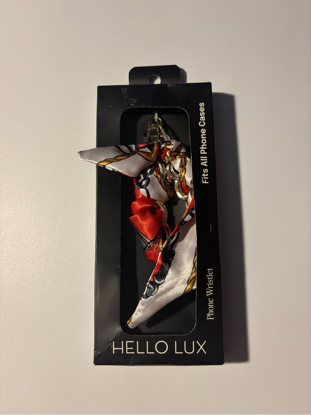 HELLO LUX Phone Wristlet Strap with Gold Chain & Printed Scarf - Fits All NWT